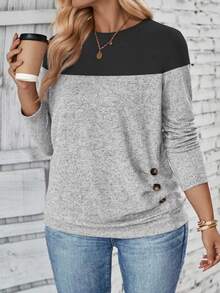 EMERY ROSE Áo thun tay dài cổ tròn màu trơn đơn giản dành cho nữ cỡ lớn mới về - Nhiều màu - Xem 3