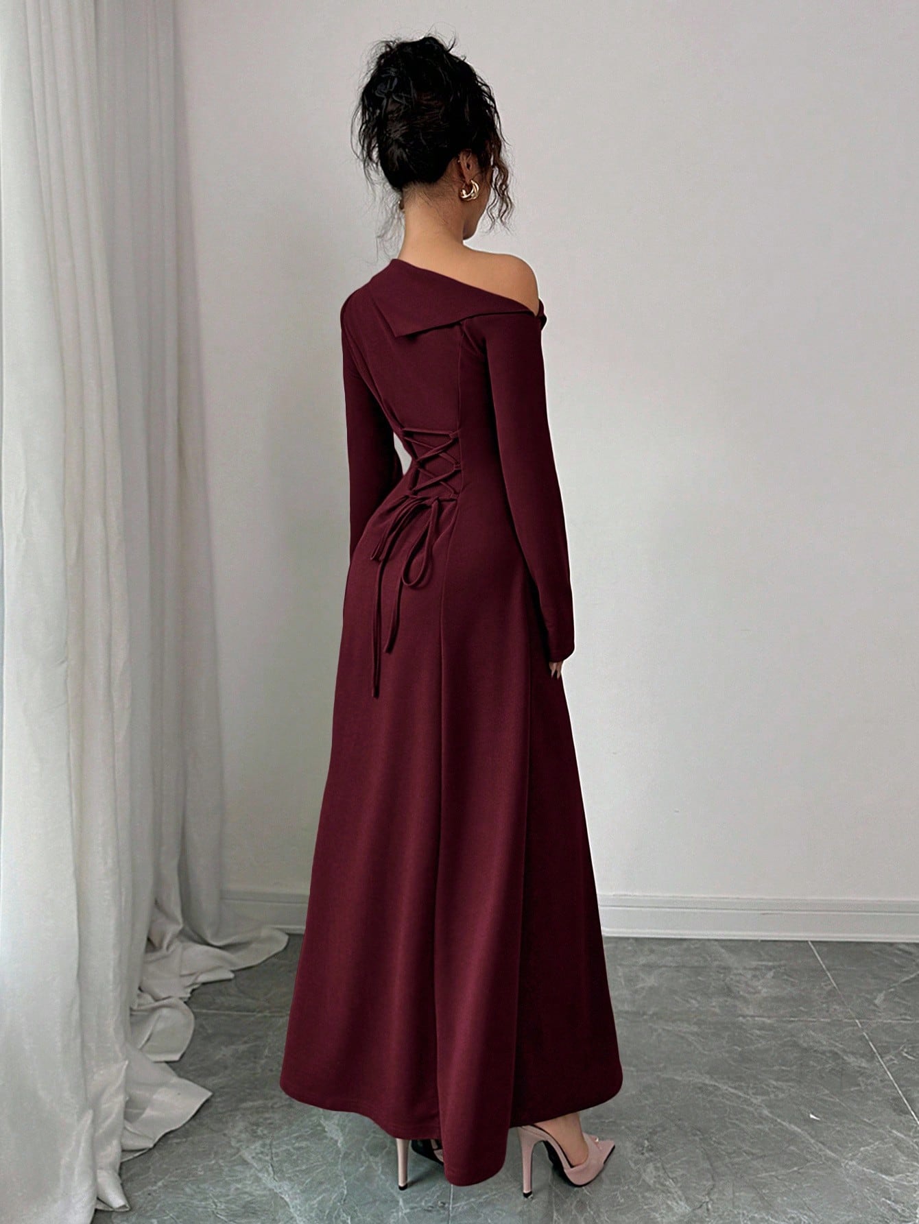 Elenzga فستان أنيق طويل للنساء بخصر مربوط على شكل...