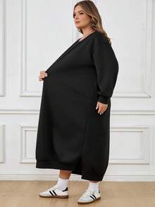 SHEIN CURVE+ Plus Size Women Loose Casual Long Fleece Hoodie Dress, Suitable For Halloween, Autumn/Winter/Autumn /Winter