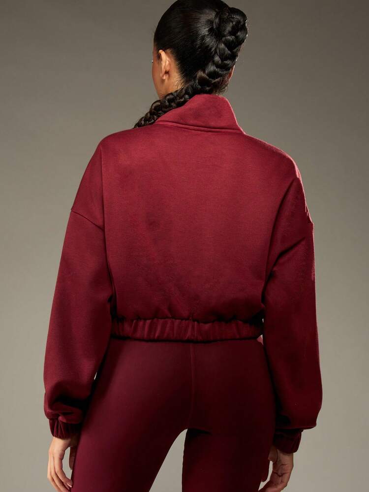 MISSGUIDED Half Zip Sweatshirt Classic Style Crop Length Pullover Mock Neck Athleisure Loungewear Winter Fall Comfort Chic Elastic Hem Long Sleeve Christmas