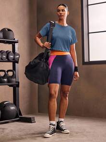 Powerista Áo thun thể thao tay cánh dơi hở lưng cho nữ tập gym - Màu xanh hải quân - Xem 7