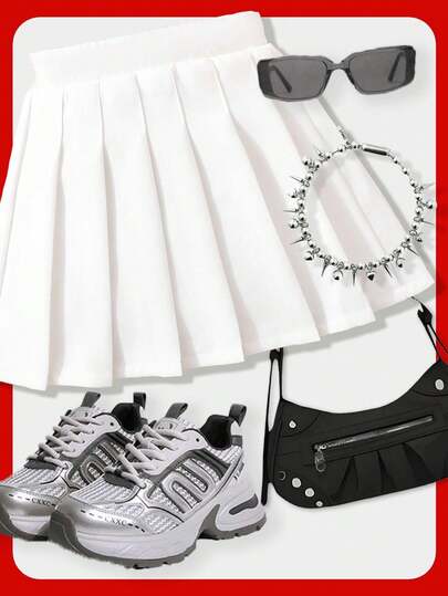 SHEIN Young Girl Solid Color Pleated A-Line Mini Skirt