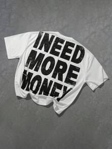 Manfinity EMRG 男士休闲字母印花宽松短款圆领短袖T恤，夏季 - 白色 - 查看 3