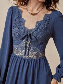 Chiquease Women's Elegant Bohemian Lace Patchwork Bowknot Dress - Blue - View 6