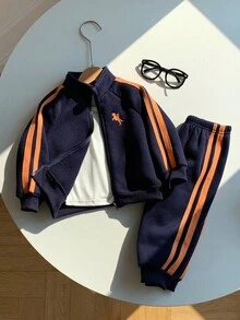 SHEIN Bộ 2 áo hoodie tay dài màu xanh cổ cao dễ thương cho bé trai, thích hợp mặc trong nhà, ngoài trời, hàng ngày, thể thao, vui chơi, tiệc tùng, chụp ảnh, ngày lễ, lễ hội, tiệc tùng, Halloween - Nhiều màu - Xem 3