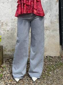 Jeta Ari Pantalones informales de mezclilla flojos de pierna recta para mujer con bolsillos