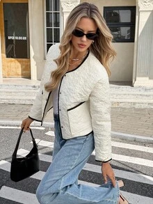 SHEIN Frenchy 女士法式休闲秋冬百搭撞色滚边长袖外套，适合秋冬季、秋季、新年、派对、毕业典礼等场合 - 彩色 - 查看 3