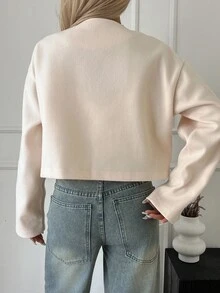 Siren Gaze 女士圆领夹克，休闲街头风格女士夹克，办公室穿着，百搭百搭外套，女士秋冬服装 - 杏色 - 查看 2