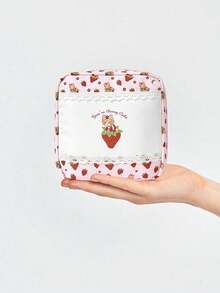 ROMWE Kawaii Túi đựng mỹ phẩm cỡ lớn, dày dặn, họa tiết hoạt hình tương phản, ren, kiểu retro dành cho nữ, túi vuông nhỏ 442464 - Hồng - Xem 10