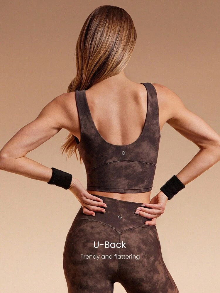 X Discovery FeatherFit™ Débardeur à col rond, dos en U, avec bonnets amovibles, imprimé tie-dye, pour la randonnée et les activités de plein air