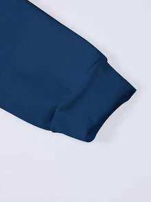 Manfinity Dauomo 男士休闲标语印花长袖连帽卫衣，秋冬 - 藍色 - 查看 7