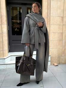 Aloruh Abrigo reversible de manga larga con contraste de color gris para otoño/invierno - Gris - Ver 1