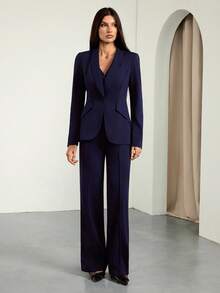 SHEIN Tall 3 件套：深蓝色长袖西装外套、背心和裤子，性感通勤和约会装，秋冬 - 藏蓝色 - 查看 9