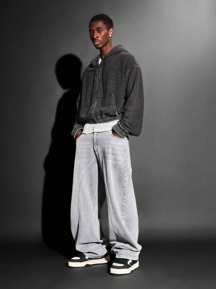 Wide Leg Balloon Fit Denim Jeans With Fade Design