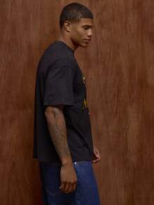 Musero Oversized Short Sleeve Front Graphic Print T-Shirt Fall/SPRING SUMMER - Black - View 3