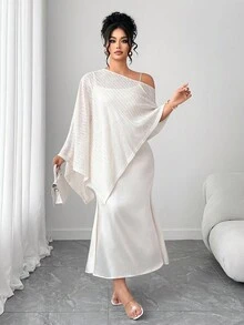 SHEIN Elenzya 大码女式优雅针织罩衫和细肩带连衣裙两件套，杏色 - 杏色 - 查看 6