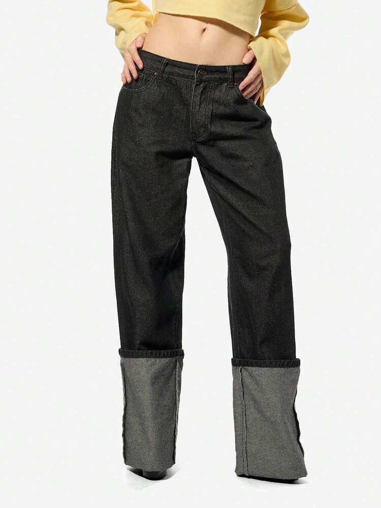 SUMWON WOMEN Wide Leg Denim Pants With Logo Detail Cuff