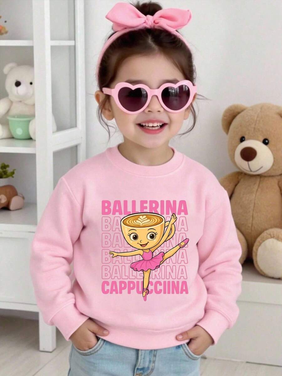 Young Girl' Basic Round Neck Fleece Sweatshirt - White Fall Winter - Pink - View 1