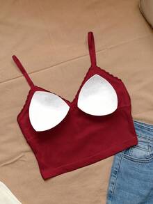 Comfortcana Kamisol Wanita Slim Fit dengan Renda Kontras Warna Polos - Merah - View 2