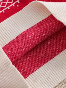 Baby Girl Casual Christmas Geometric & Polka Dot Pattern Raglan Sleeve Pullover Sweater, Autumn/Winter Fall - Red - View 9