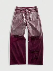 ROMWE MEN Street Life Men's Fashion Commuter Gradient Distressed Denim Jeans - Purple - View 1