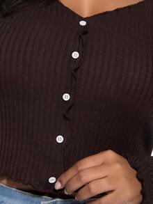 Solavibe 大码女式纯色单排扣长袖荷叶边下摆休闲 T 恤