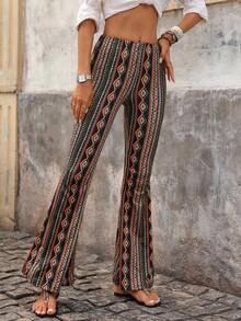 SHEIN VCAY Beach Summer Geo Print Flare Leg Boho Hippie Pants