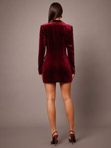 Silquee Women's Solid Color Long Sleeve Double-Breasted Fashion Lapel Blazer Burgundy Dress For Women Blazer Dress Velvet Dress Double-Breasted Blazer Dress Red Wine Dress Christmas Is Suitable For Graduation Party, Wedding Guest Dress, Date, Banquet, Party, Sister Gathering, Dance Burgundy Autumn Winter Clothes For Women - Burgundy - View 2