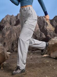 In My Nature Women's Solid Color Casual Versatile Shorts With Belt Loops - Grey - View 6