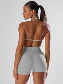 Musera Sport Biustonosz sportowy z odkrytymi plecami i marszczeniami, aktywny i wygodny, do ćwiczeń na siłowni, do biegania, do padla, tenisa, pickleballa, do jogi, pilatesu, fitnessu, na jesień i na co dzień