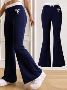 女童喇叭裤，修身版型，衣橱必备单品，释放你内心的时尚女神 - 藏蓝色 - 查看 1