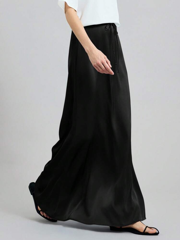 2026 Spring/Summer New Satin Fitted Extra Long Skirt, Side Invisible Zipper, Modern Elegant Romantic Casual Suitable For Countryside Music Festival, Holiday, Beach, Daily, Office, Wedding Guest, Vacation, Party