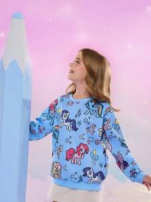 My Little Pony X SHEIN Tween Girls' Casual Cute Cartoon Pony Print Crew Neck Sweatshirt, Autumn - Multicolor - View 6