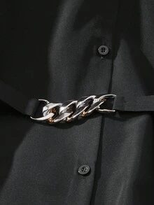 Lacomfia 女式立领褶皱长袖系腰优雅百搭时尚纯色加大码衬衫 - 黑色 - 查看 6