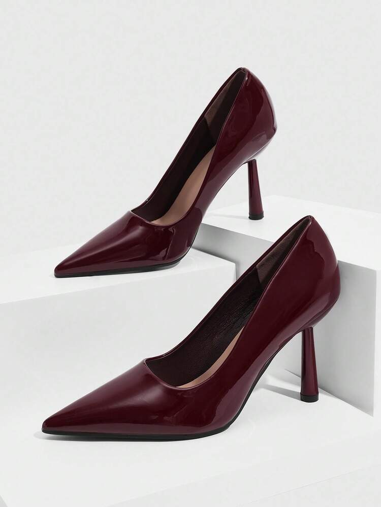 CUCCOO SZL Women's Fashion Burgundy Oiled Leather Pointed Toe Stiletto High Heel Pumps, Suitable For Commuting, Dating, Party, Wedding, Vacation For Christmas Spring Shoes