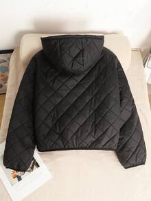 SHEIN Teen Girls' Black Thickened Thermal Lined Stand Collar Short Padded Coat