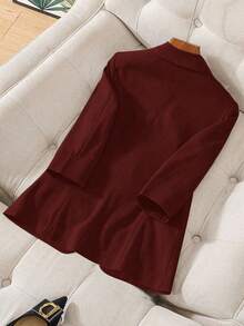 GlowEve CURVE Áo khoác blazer công sở màu trơn cỡ lớn dành cho nữ, thắt eo - Màu Đỏ Sâu - Xem 2