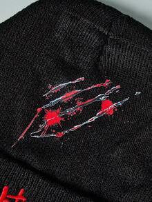 A Nightmare on Elm Street X ROMWE Y2K 朋克风格字母刺绣时尚简约针织帽，独特小众街头摇滚破洞印花男女通用寒冷天气帽，适合约会、校园、通勤，一款特别时尚温暖的配饰 - 黑色 - 查看 4