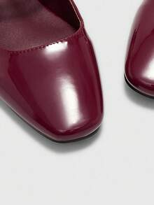 CUCCOO BIZCHIC 女士方头平底玛丽珍鞋，酒红色，简约设计，带系带，休闲、通勤、约会、派对、度假 - 酒紅色 - 查看 6
