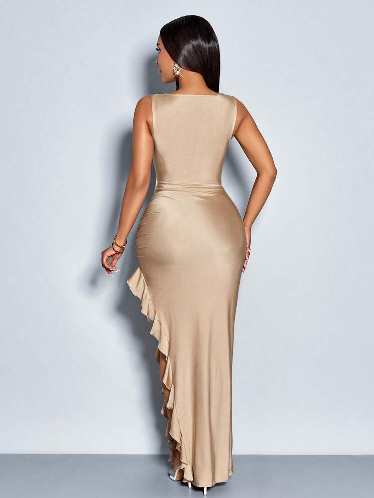 SOLERSUN Γυναικείο Σέξι και Κομψό Φόρεμα με Στριφτό Στριφτό Μπροστά και Στριφτό ... - Χακί - Προβολή 2