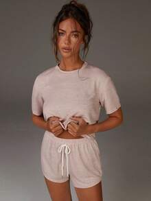 Athîral Bộ đồ mặc nhà gồm áo len chấm bi và quần short - Bụi hồng - Xem 4