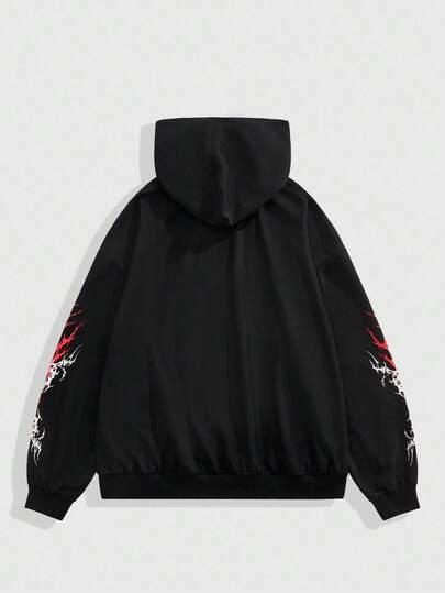 Street Life Men's Contrast Color Print Gothic Long Sleeve Hoodie, For Fall