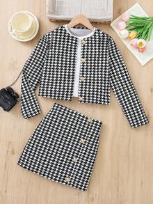 SHEIN Tween Girl Urban Chic 长袖夹克和紧身迷你裙套装，NOVA Store - 彩色 - 查看 6