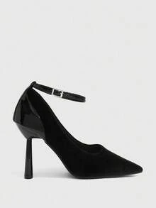 CUCCOO SZL 女士时尚酒红色油性皮革环绕踝带尖头细高跟鞋，适合通勤、约会、派对、婚礼、度假 - 黑色 - 查看 7