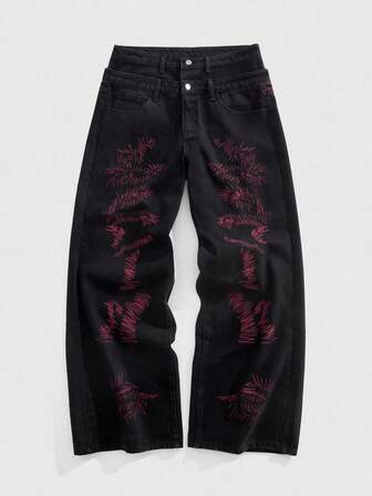 Street Life Jeans amples décontractés à double ceinture et poches pour hommes