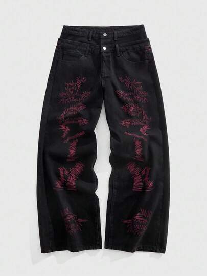 Street Life Jeans amples décontractés à double ceinture et poches pour hommes