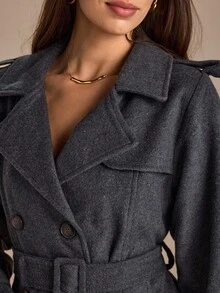 CLARA VERO 纯色、羊绒面料、系腰带、风衣 - 灰色 - 查看 3