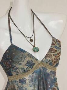 SHEIN ICON 女式佩斯利拼布印花复古短款飘逸上衣，可爱性感波西米亚风上衣嬉皮上衣女式波西米亚风服装围巾上衣 - 棕色 - 查看 6