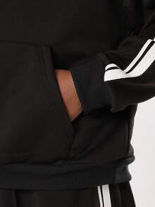 SUMWON Youth Boys Sporty Two Piece Outfit Side Stripe Hoodie Sweatpants Set With Centre Pocket Drawstring For School Daily Casual Wear Fall Winter - Black - View 6
