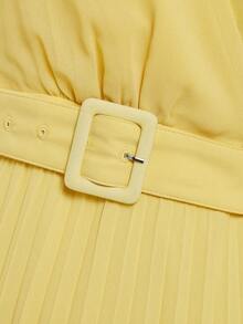 Ellevyn Women's Elegant Cream Yellow Pleated Hem Dress - Yellow - View 15